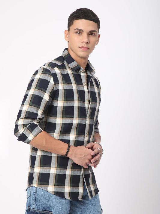 Premium Cotton Opulent Tartanique Navy Checkered Shirt