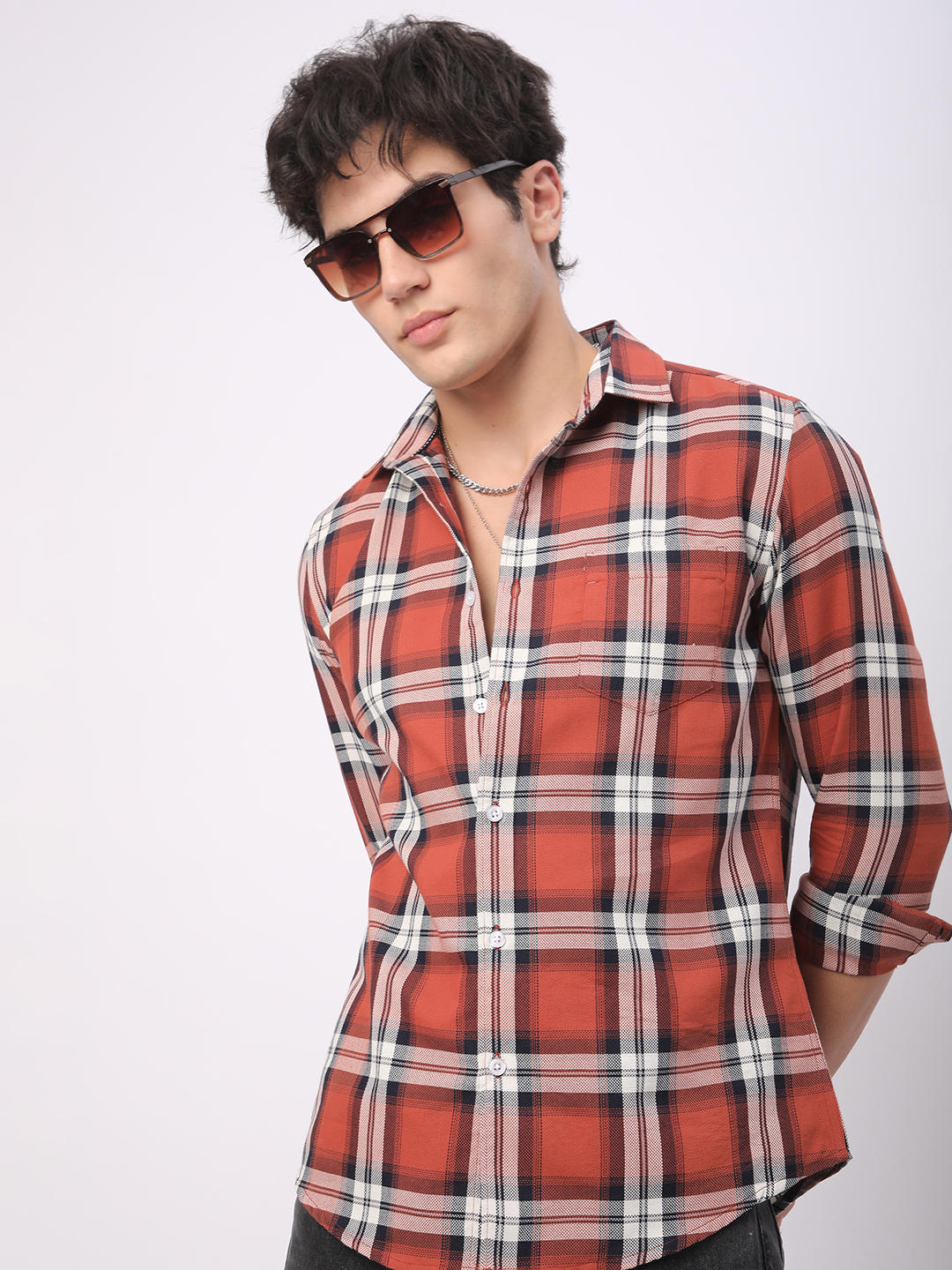 Timeless Vermilion Broad Square Checks Shirt