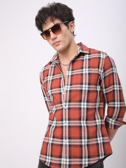 Timeless Vermilion Broad Square Checks Shirt