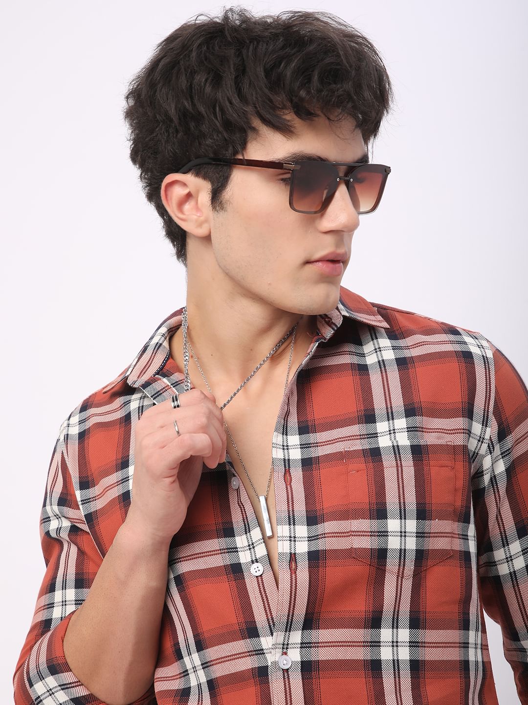 Timeless Vermilion Broad Square Checks Shirt
