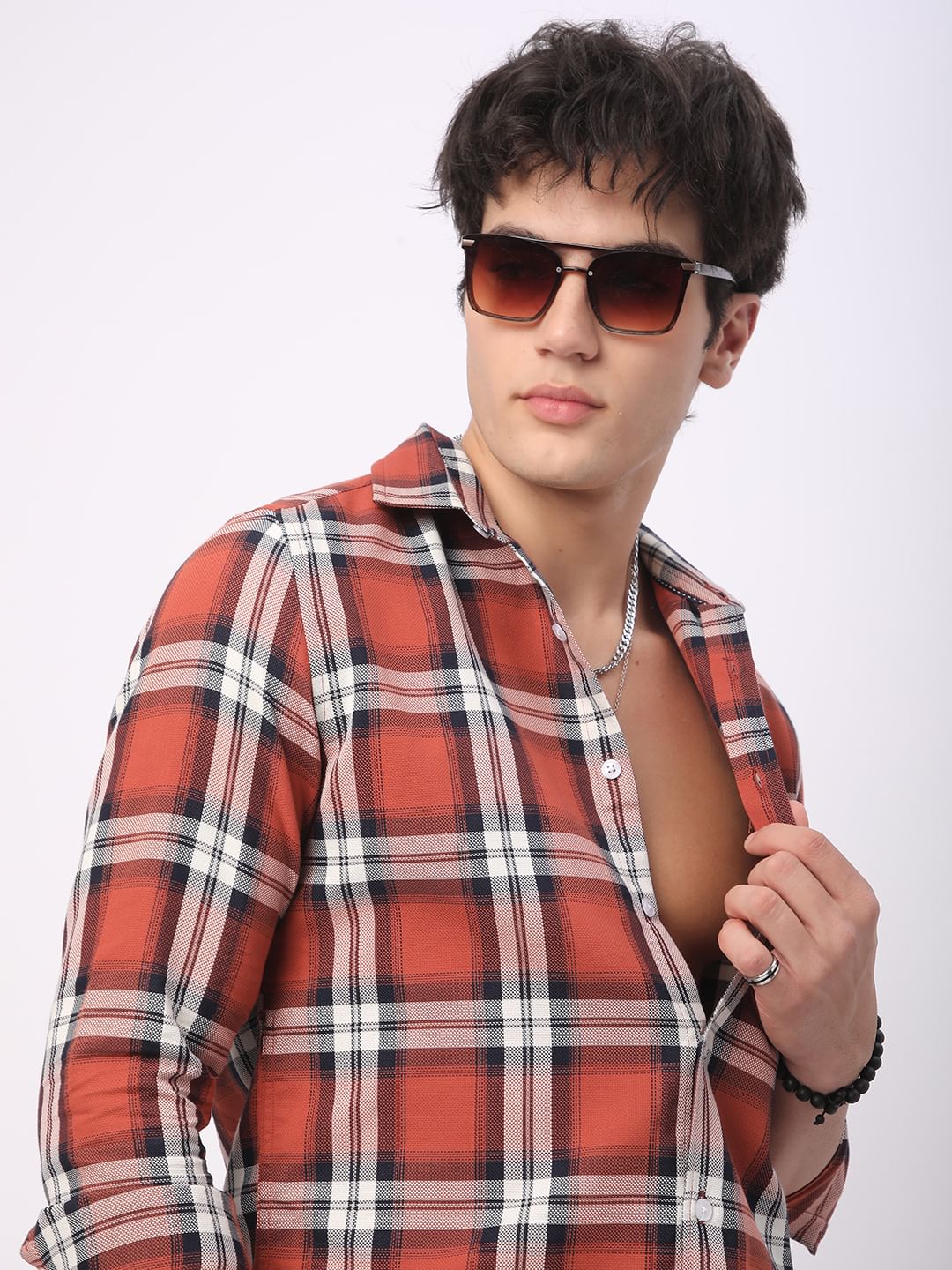 Timeless Vermilion Broad Square Checks Shirt