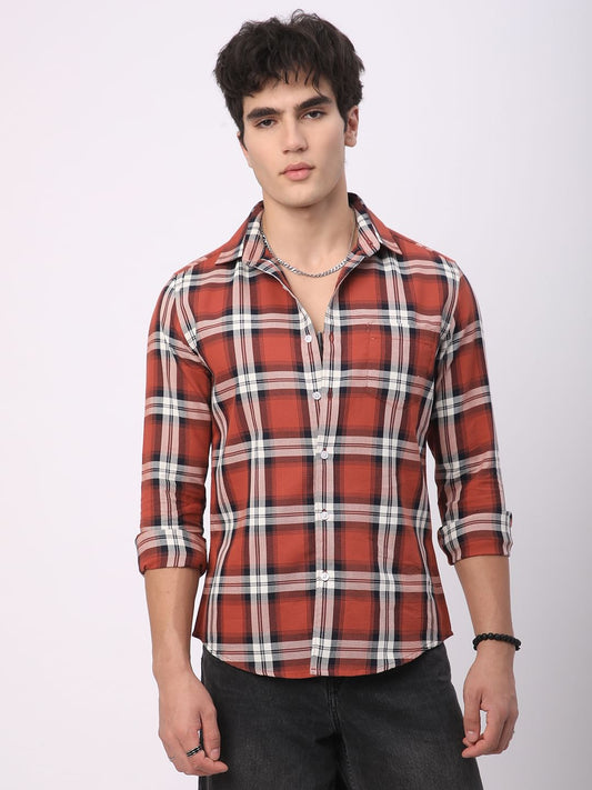 Timeless Vermilion Broad Square Checks Shirt