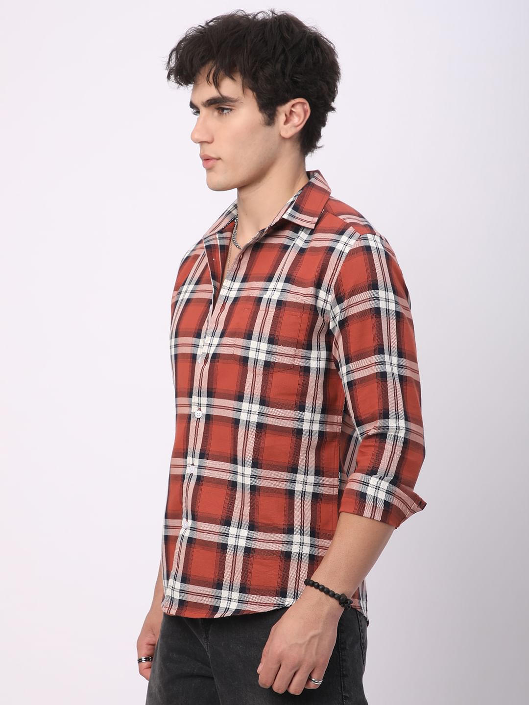 Timeless Vermilion Broad Square Checks Shirt