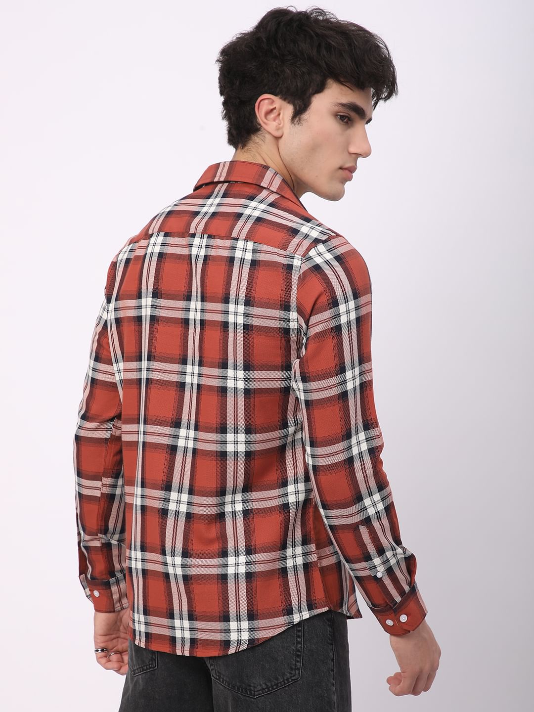 Timeless Vermilion Broad Square Checks Shirt