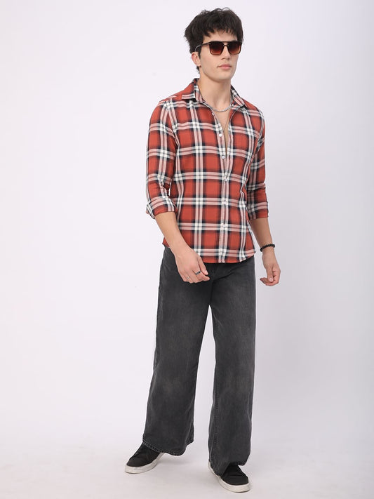 Timeless Vermilion Broad Square Checks Shirt