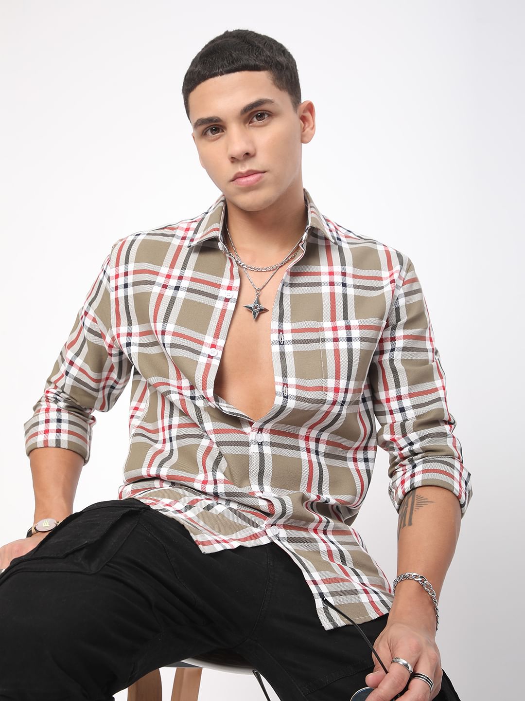 Premium Cotton Opulent Tartanique Olive Checkered Shirt