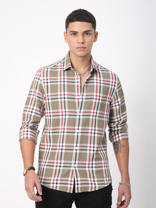 Premium Cotton Opulent Tartanique Olive Checkered Shirt