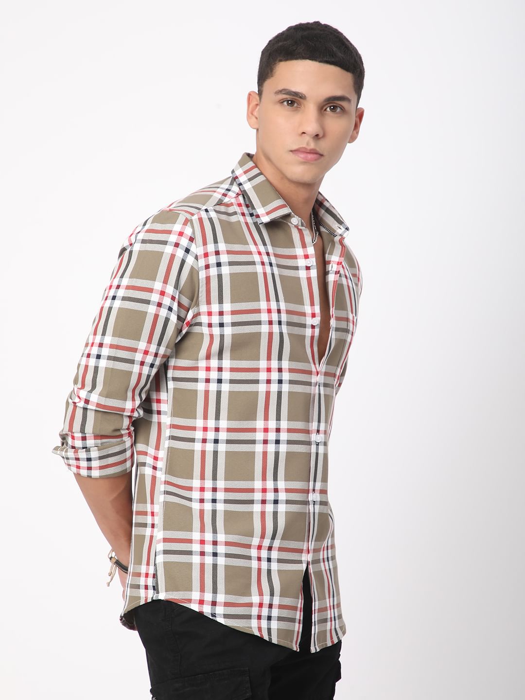 Premium Cotton Opulent Tartanique Olive Checkered Shirt