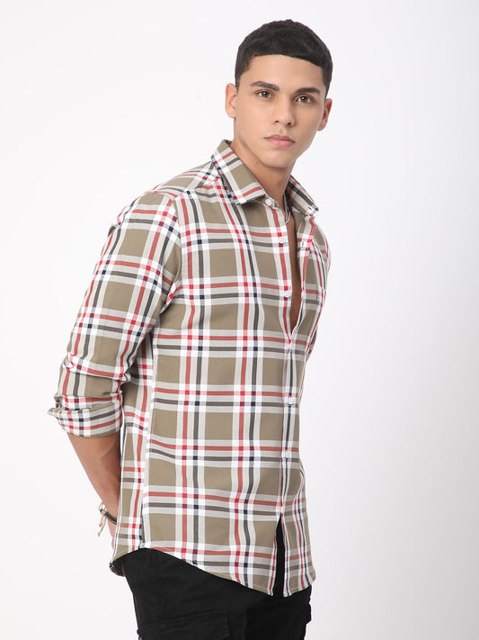 Premium Cotton Opulent Tartanique Olive Checkered Shirt