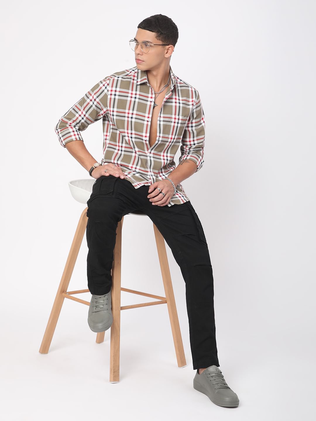 Premium Cotton Opulent Tartanique Olive Checkered Shirt