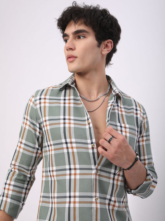 Emerald Green Broad Square Checks Shirt