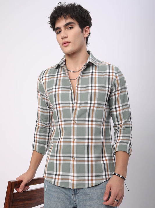 Emerald Green Broad Square Checks Shirt