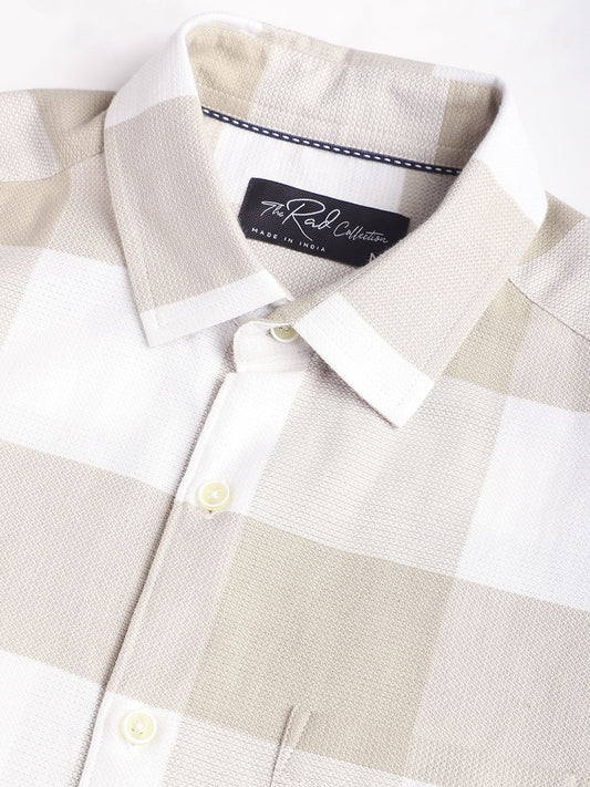 Premium Cotton Beige & White Tartan Checkered Shirt