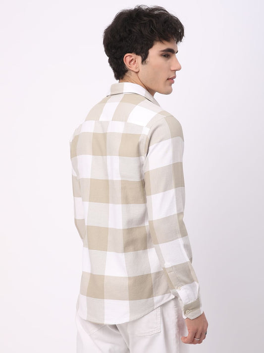 Premium Cotton Beige & White Tartan Checkered Shirt