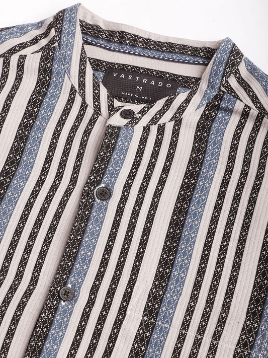 Refined Lozenge Black Striped Mandarin Shirt