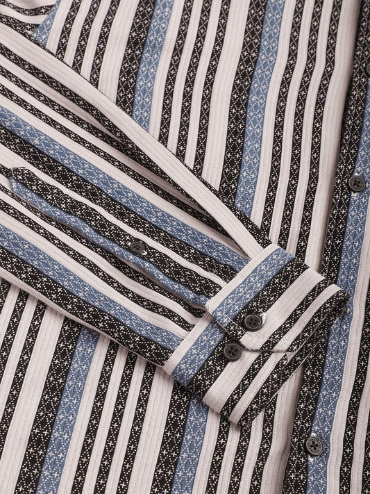 Refined Lozenge Black Striped Mandarin Shirt