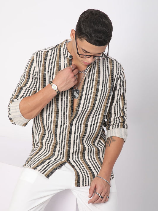 Multicolour Striped Mandarin Collar Shirt