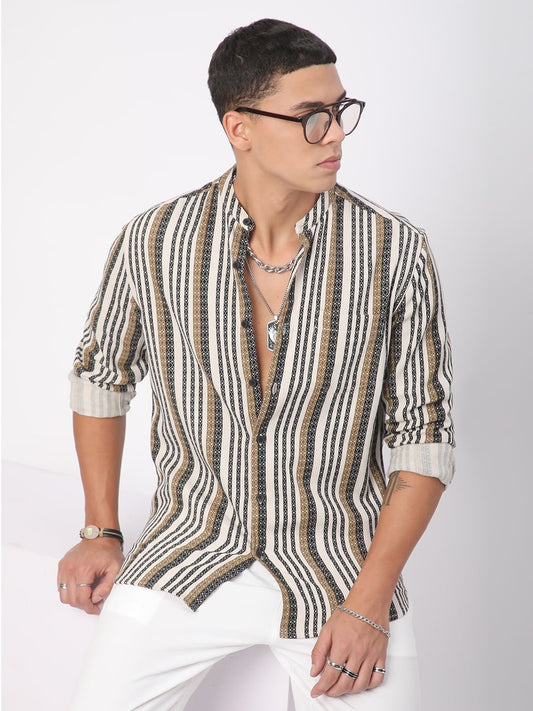 Multicolour Striped Mandarin Collar Shirt