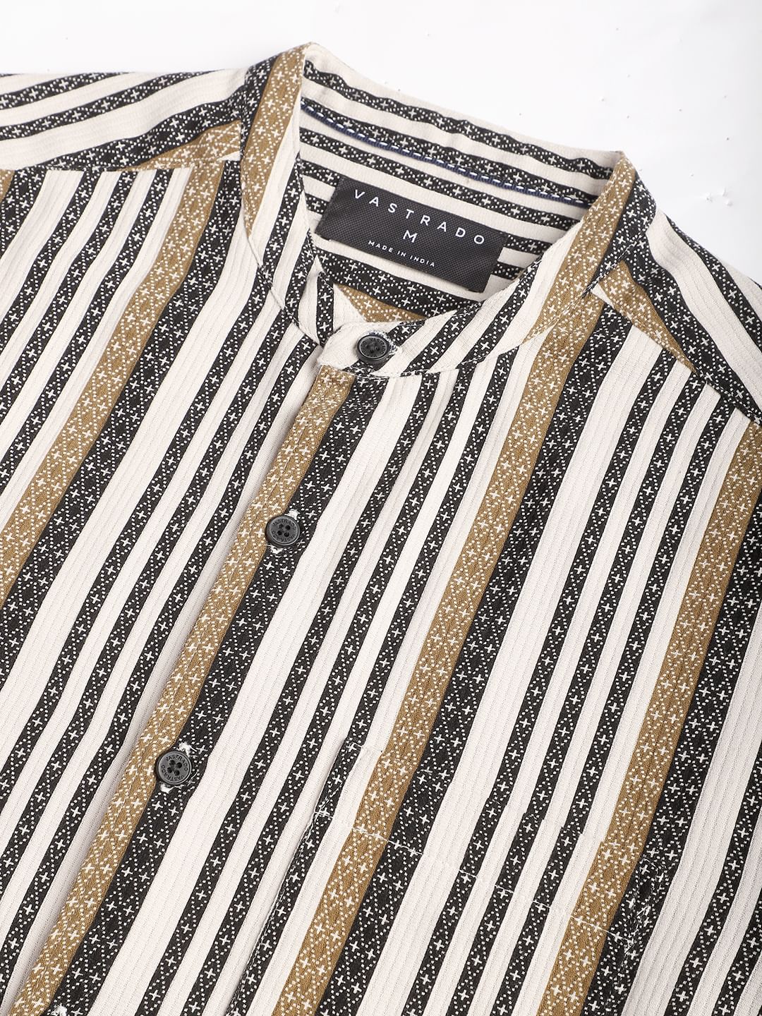 Multicolour Striped Mandarin Collar Shirt