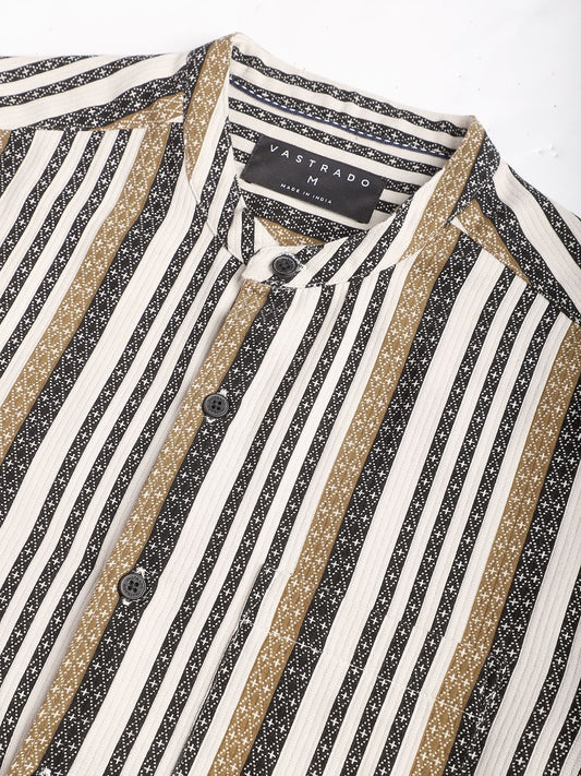 Multicolour Striped Mandarin Collar Shirt