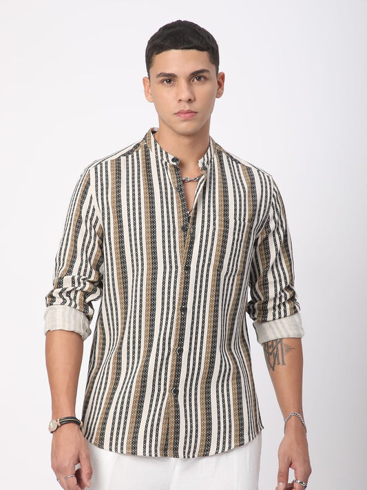 Multicolour Striped Mandarin Collar Shirt
