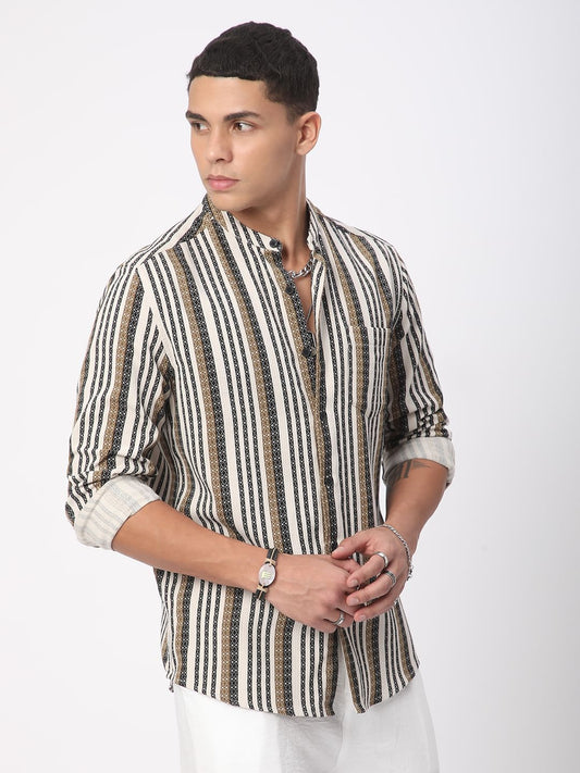 Multicolour Striped Mandarin Collar Shirt
