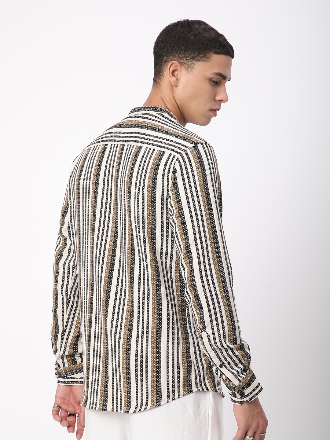 Multicolour Striped Mandarin Collar Shirt