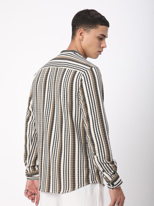 Multicolour Striped Mandarin Collar Shirt