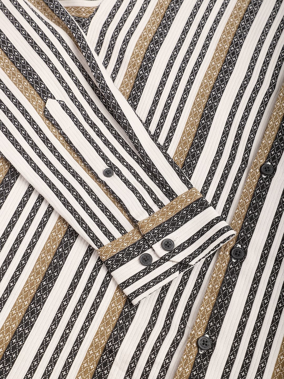 Multicolour Striped Mandarin Collar Shirt