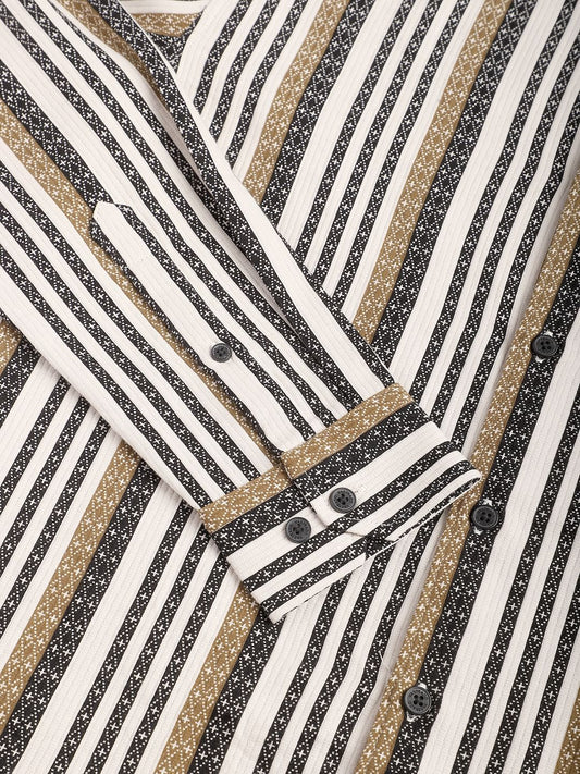 Multicolour Striped Mandarin Collar Shirt