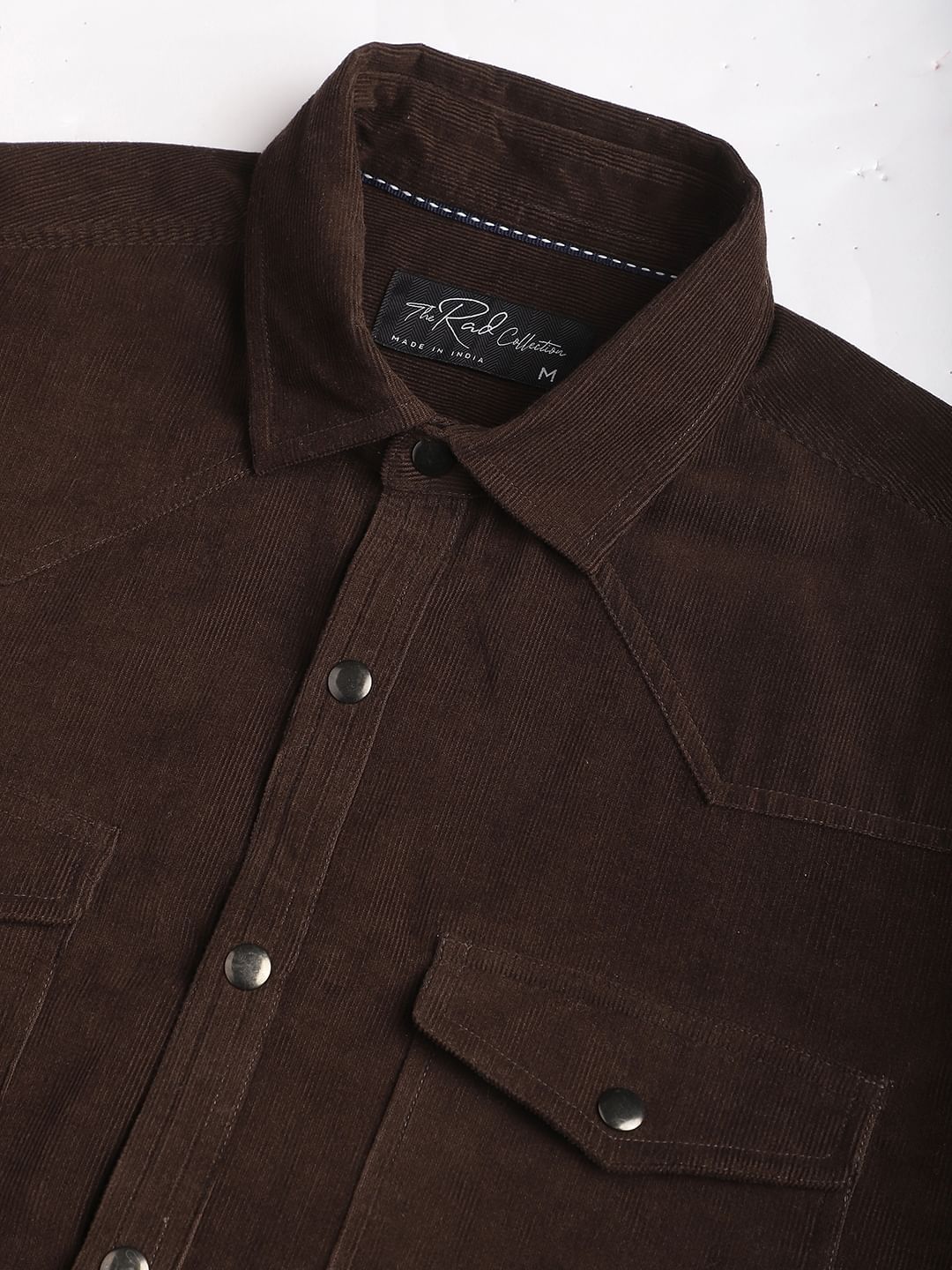 Finesse Umber Brown Double Flap Pocket Corduroy Overshirt