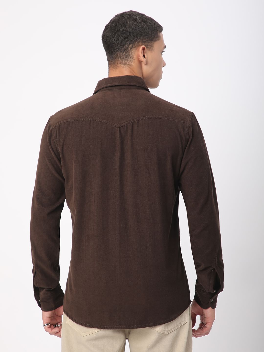 Finesse Umber Brown Double Flap Pocket Corduroy Overshirt