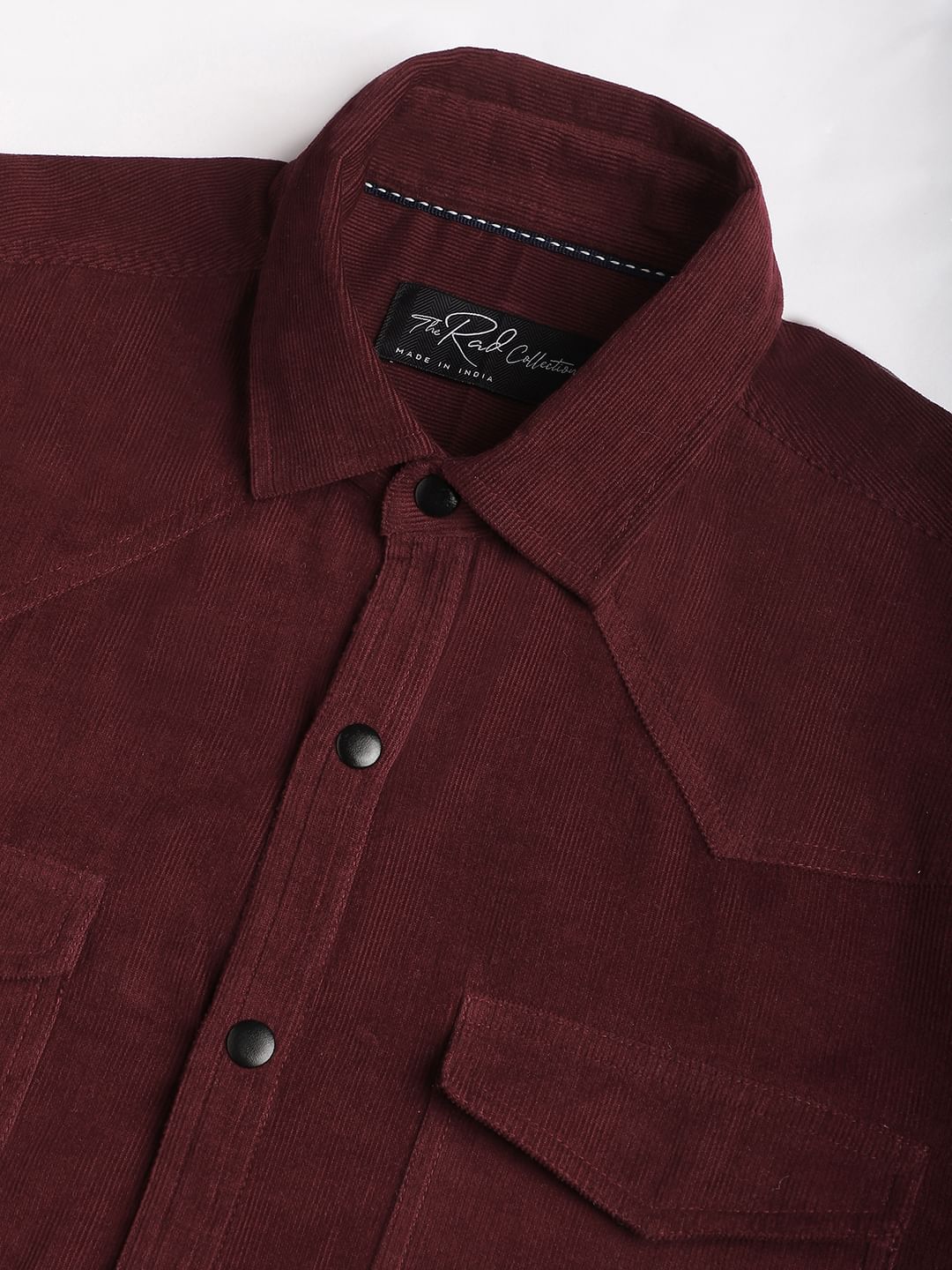 Aesthetic Maroon Double Flap Pocket Corduroy Overshirt