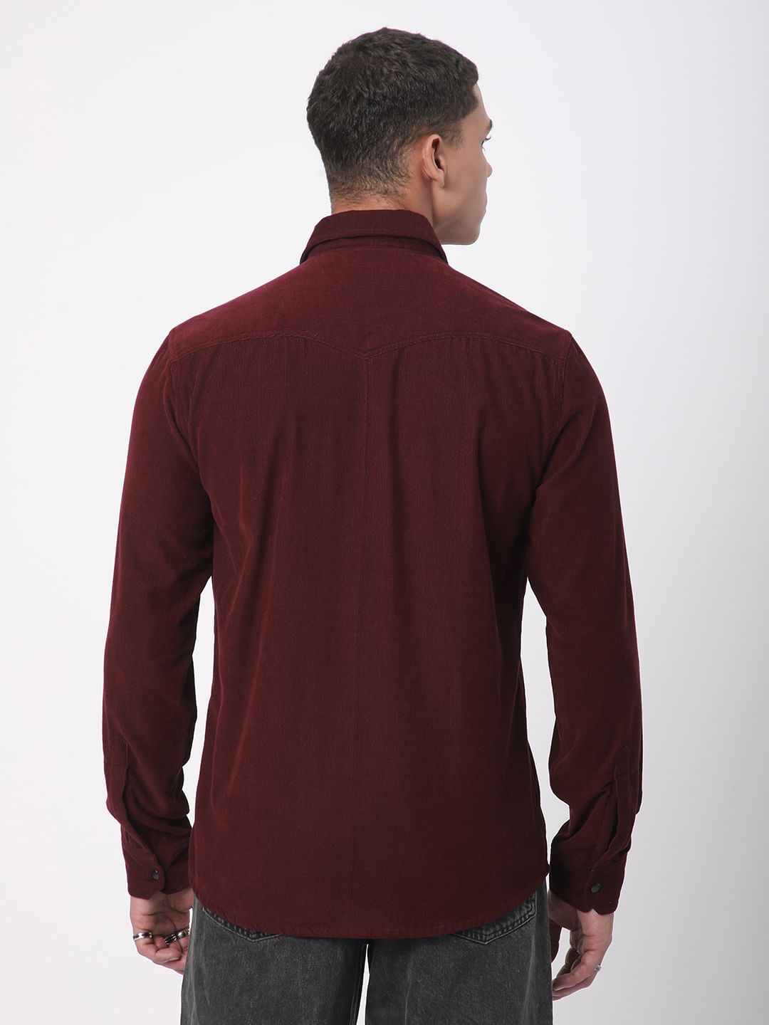 Aesthetic Maroon Double Flap Pocket Corduroy Overshirt