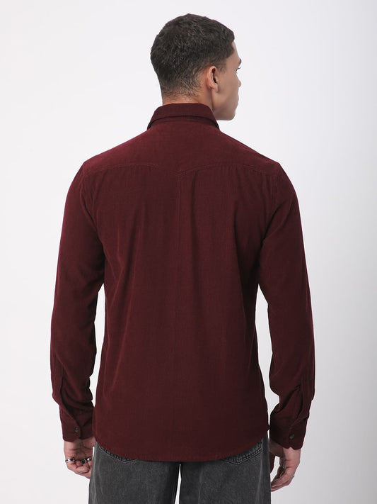Aesthetic Maroon Double Flap Pocket Corduroy Overshirt