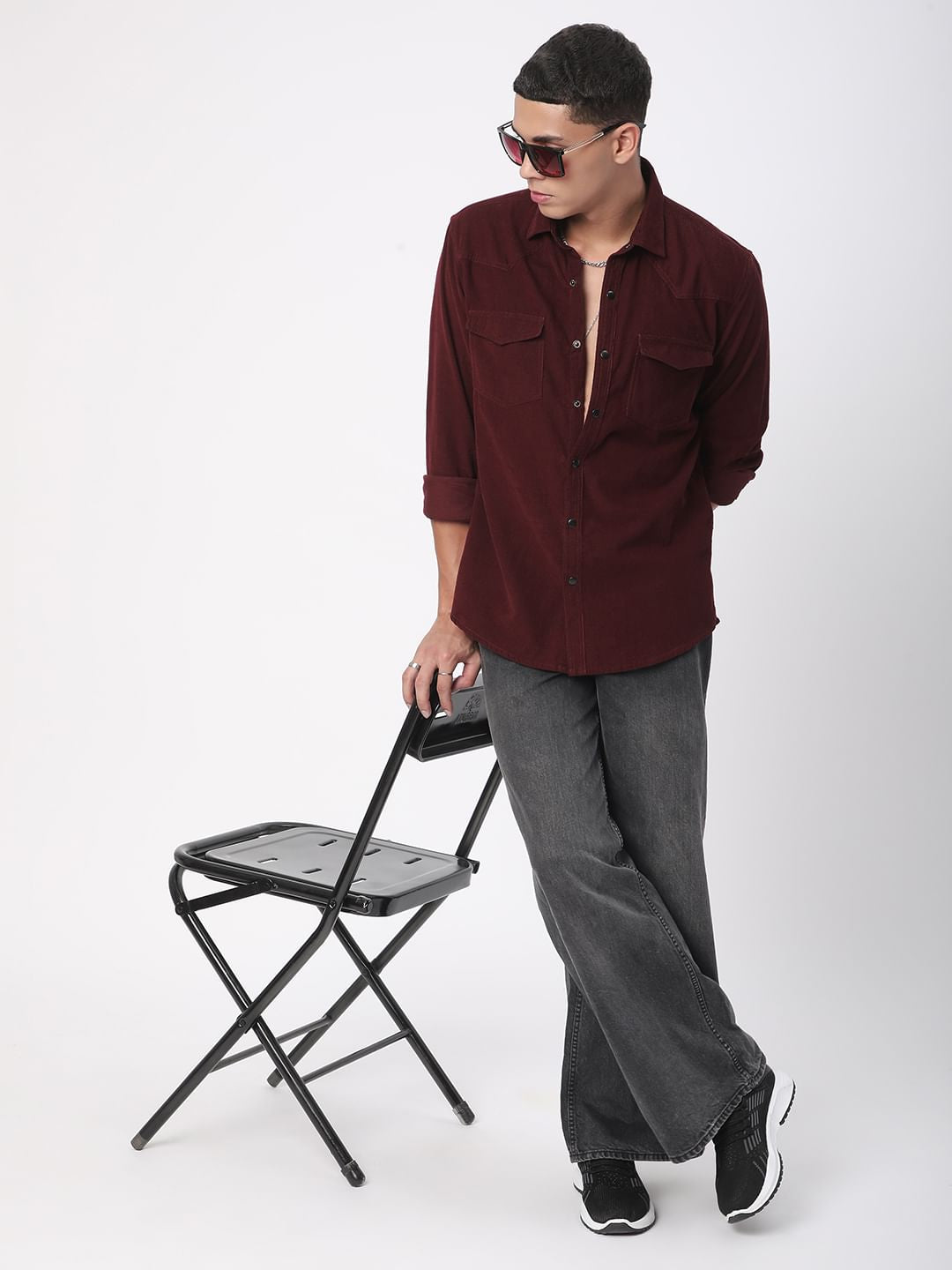 Aesthetic Maroon Double Flap Pocket Corduroy Overshirt