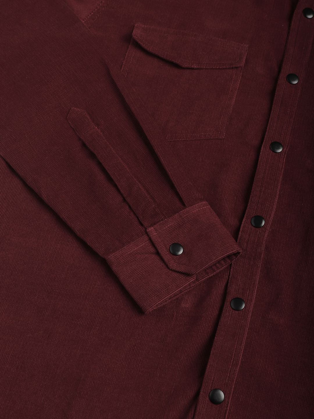 Aesthetic Maroon Double Flap Pocket Corduroy Overshirt