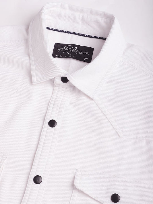 Timeless White Double Flap Pocket Corduroy Overshirt