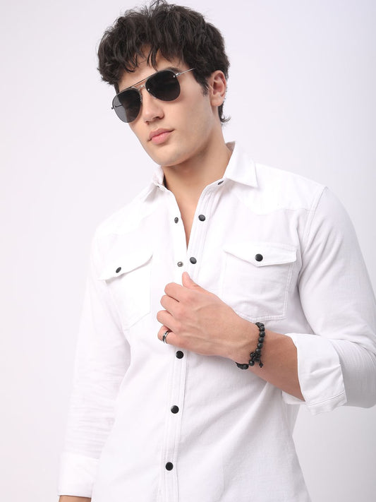 Timeless White Double Flap Pocket Corduroy Overshirt
