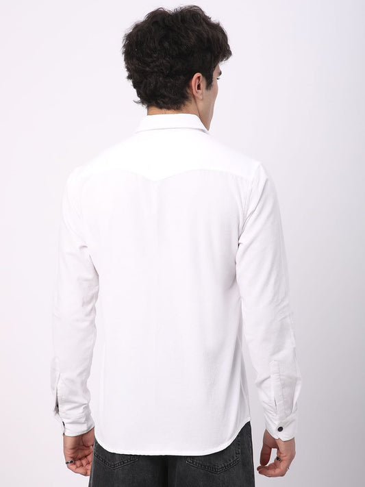 Timeless White Double Flap Pocket Corduroy Overshirt