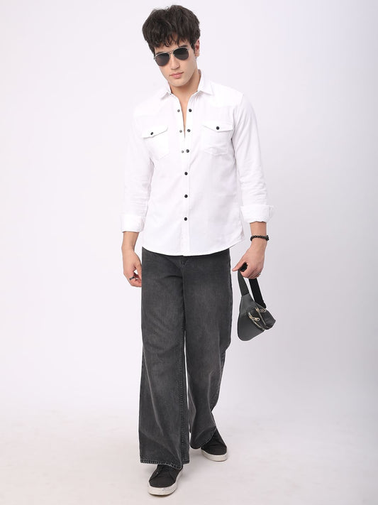 Timeless White Double Flap Pocket Corduroy Overshirt