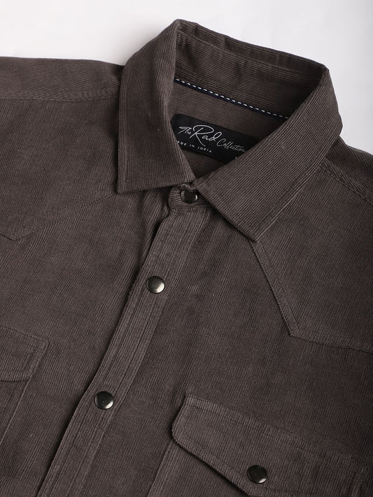 Shadow Grey Double Flap Pocket Corduroy Overshirt