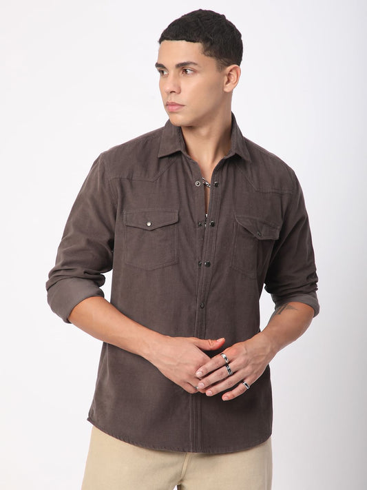 Shadow Grey Double Flap Pocket Corduroy Overshirt