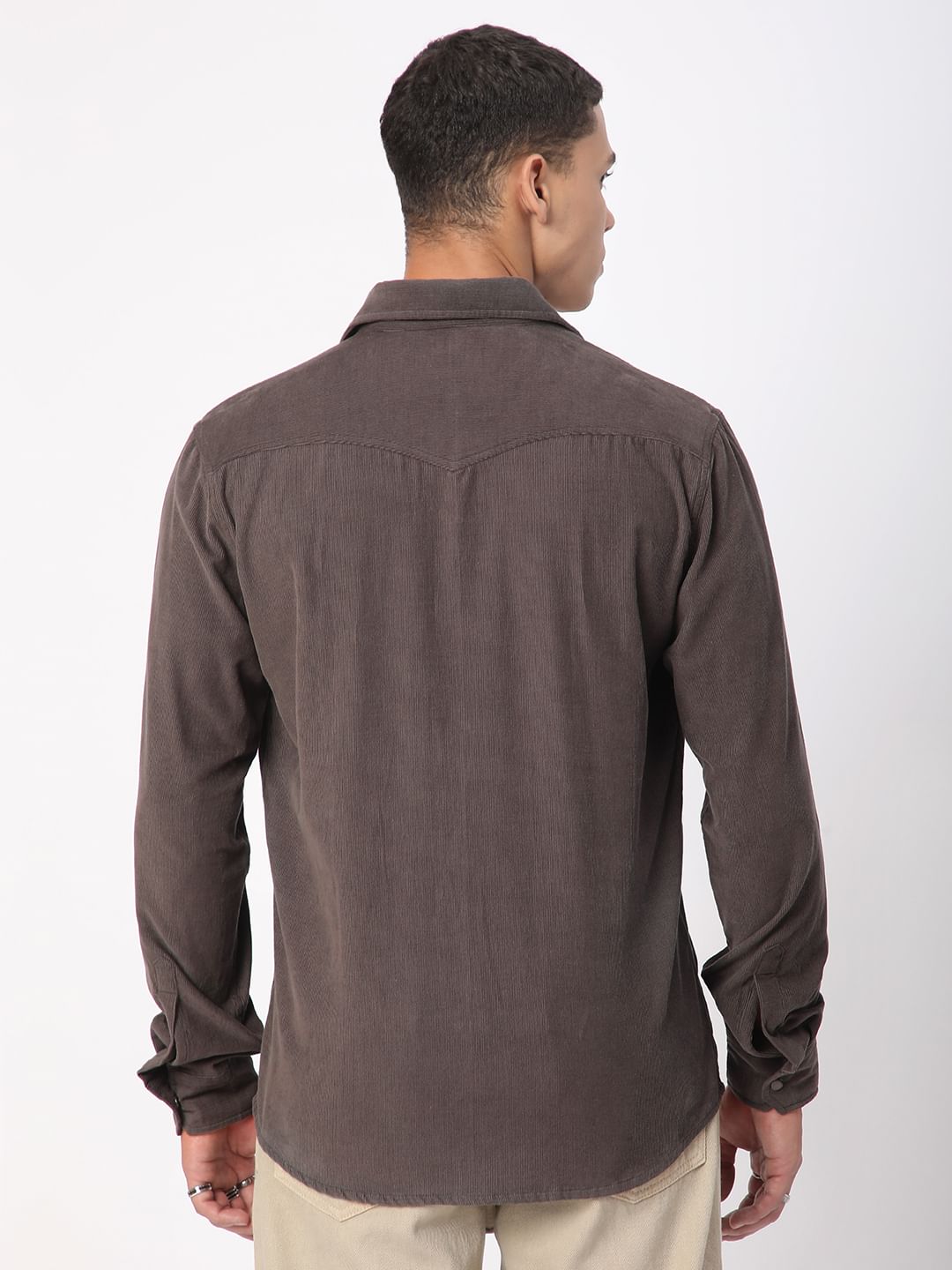 Shadow Grey Double Flap Pocket Corduroy Overshirt