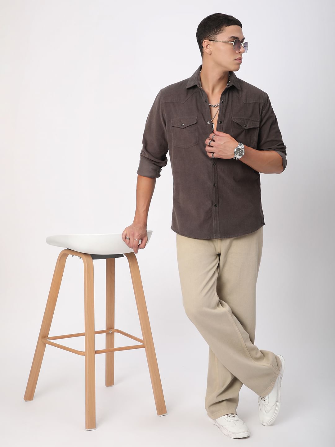 Shadow Grey Double Flap Pocket Corduroy Overshirt