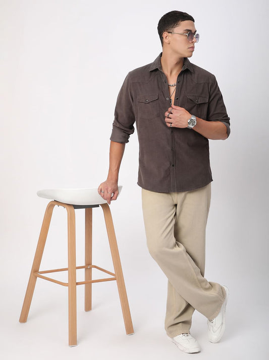 Shadow Grey Double Flap Pocket Corduroy Overshirt