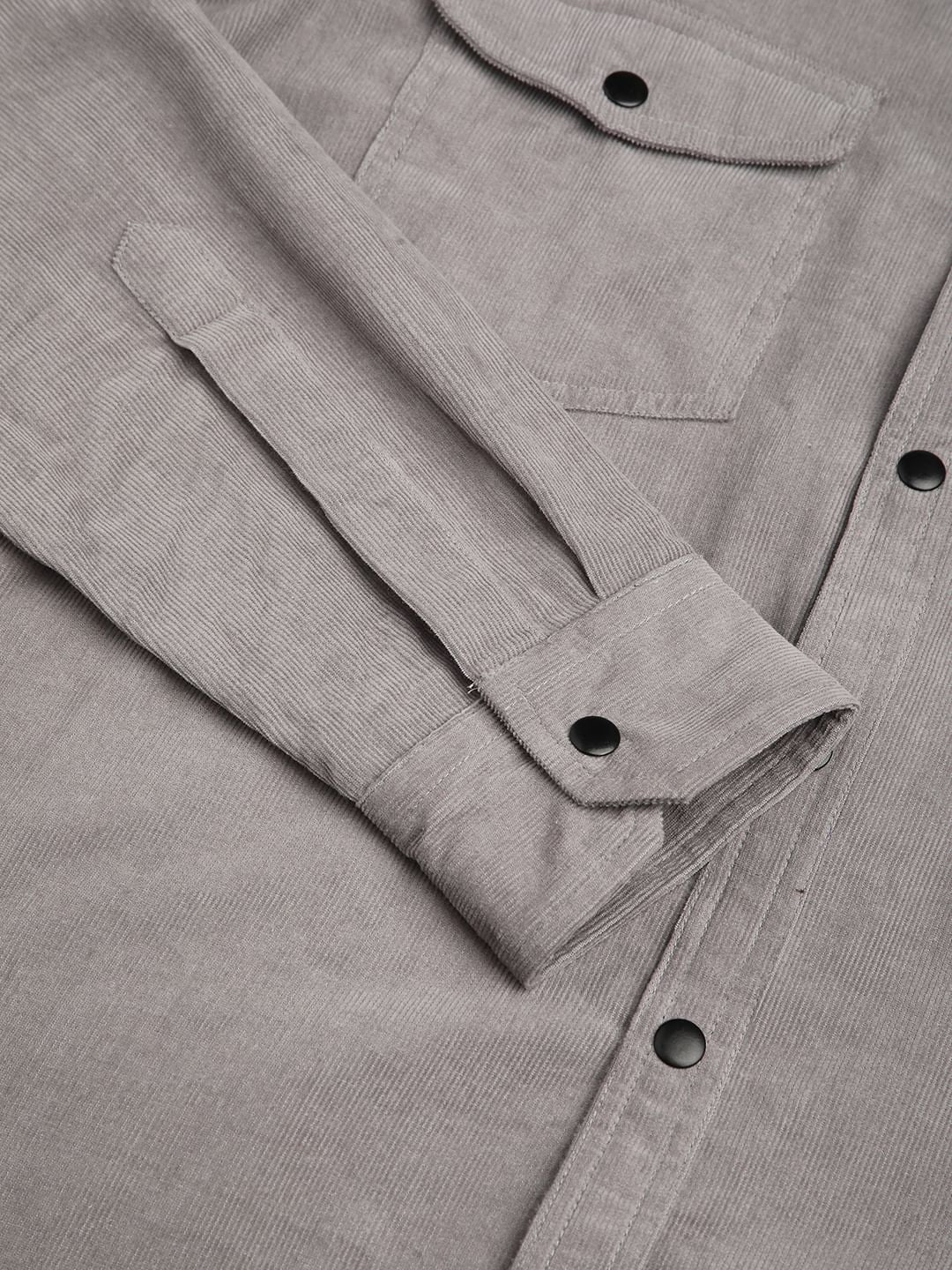 Voguish Fossil Grey Double Pocket Corduroy Overshirt