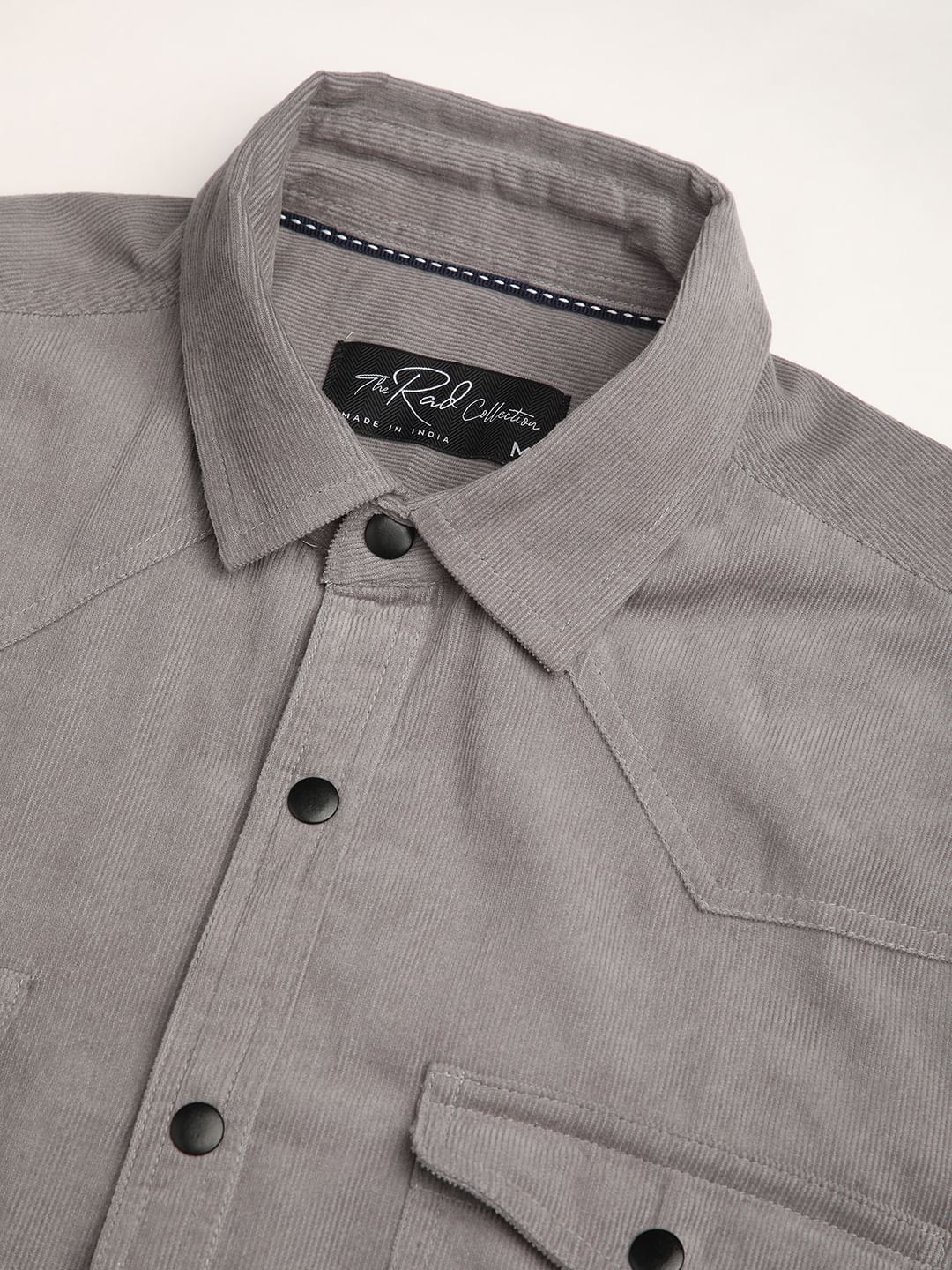Voguish Fossil Grey Double Pocket Corduroy Overshirt