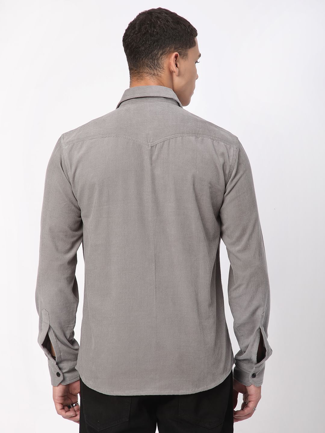 Voguish Fossil Grey Double Pocket Corduroy Overshirt
