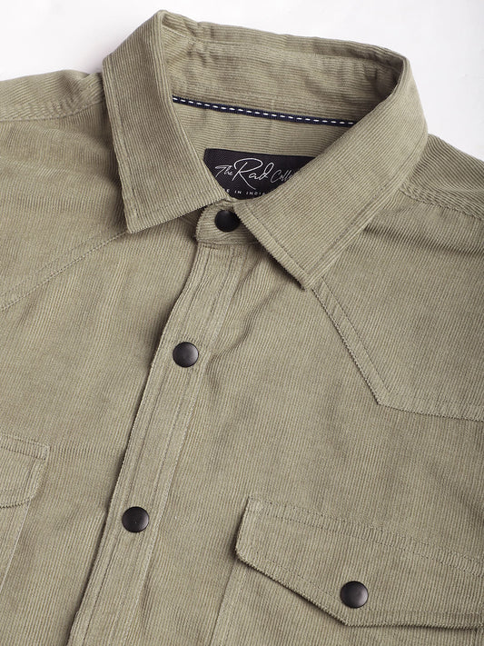 Timeless Olive Double Flap Pocket Corduroy Overshirt